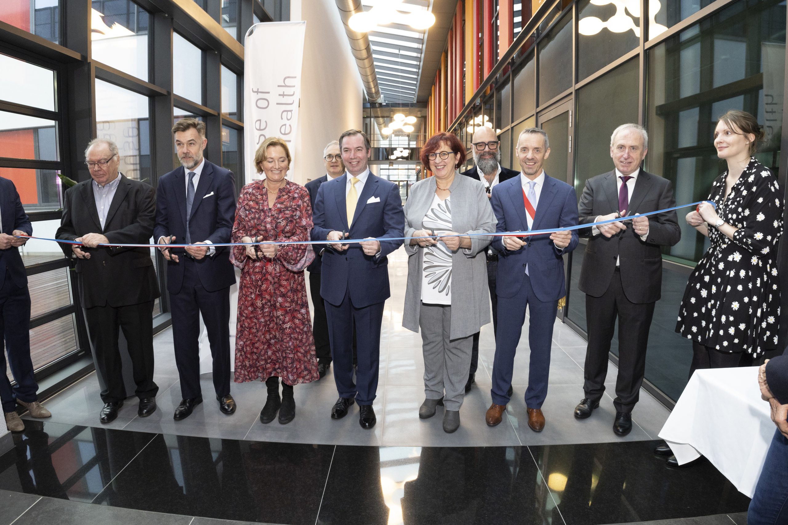 Inauguration de la 3e extension de la House of BioHealth en présence de S.A.R. le Grand-Duc hériter ainsi que des ministres Paulette Lenert et Franz Fayot, le 12 janvier 2023